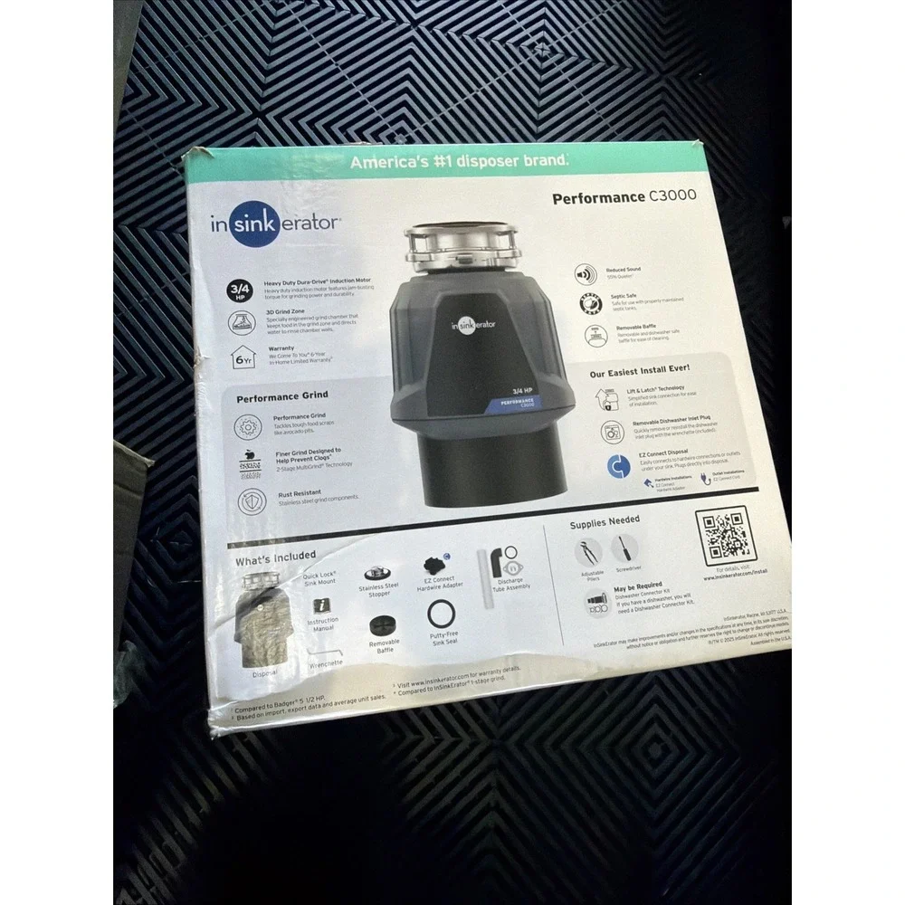 InSinkErator C3000 Performance 0.75 (3/4) HP Garbage Disposal Quiet Multi Grind